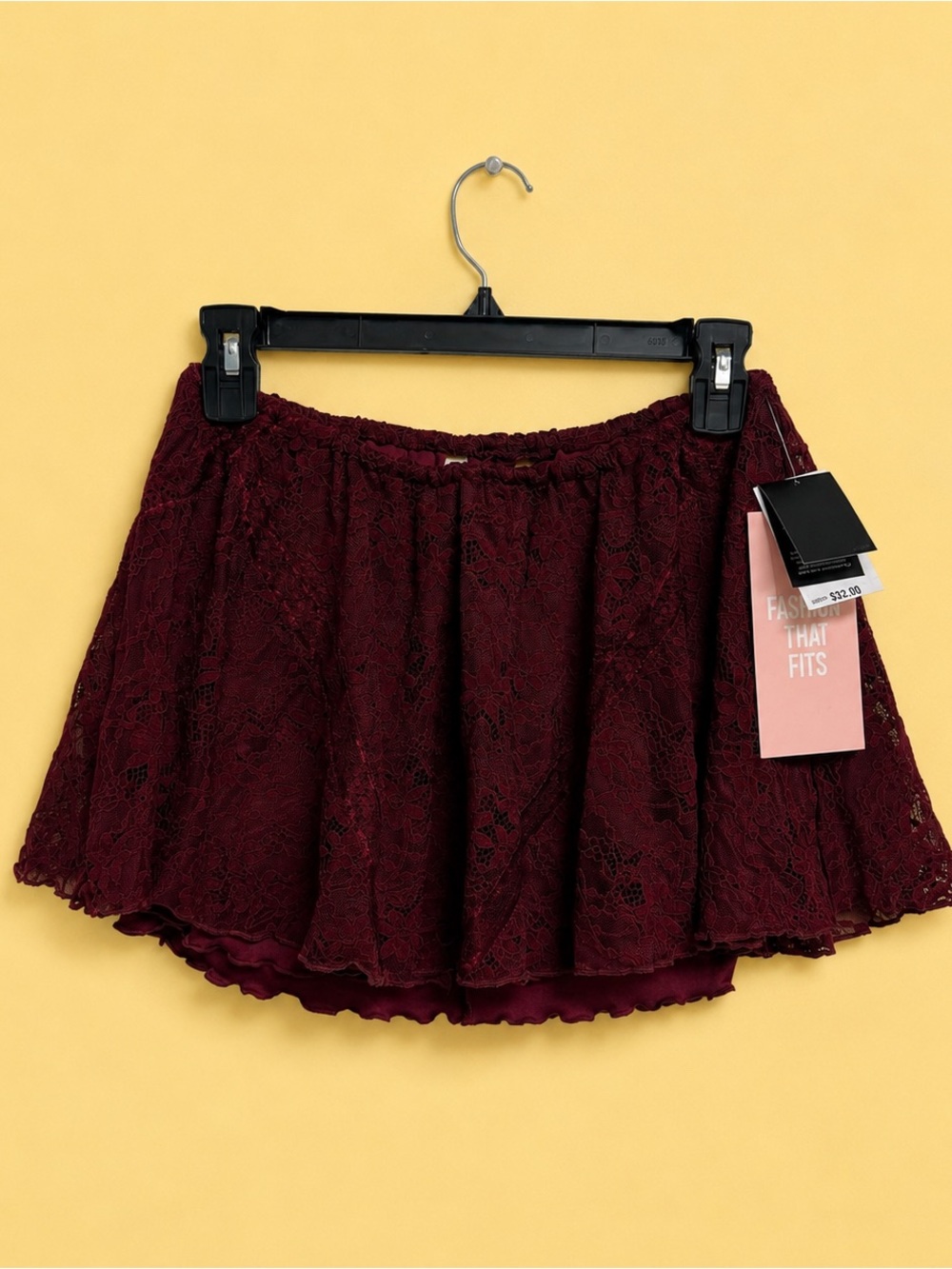 Women's Lace Flared Mini Skirt - Burgundy